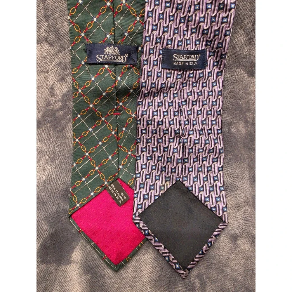 Stafford Silk Tie Lot Green Equestrian Chain Purple Geometric Pattern Neckties